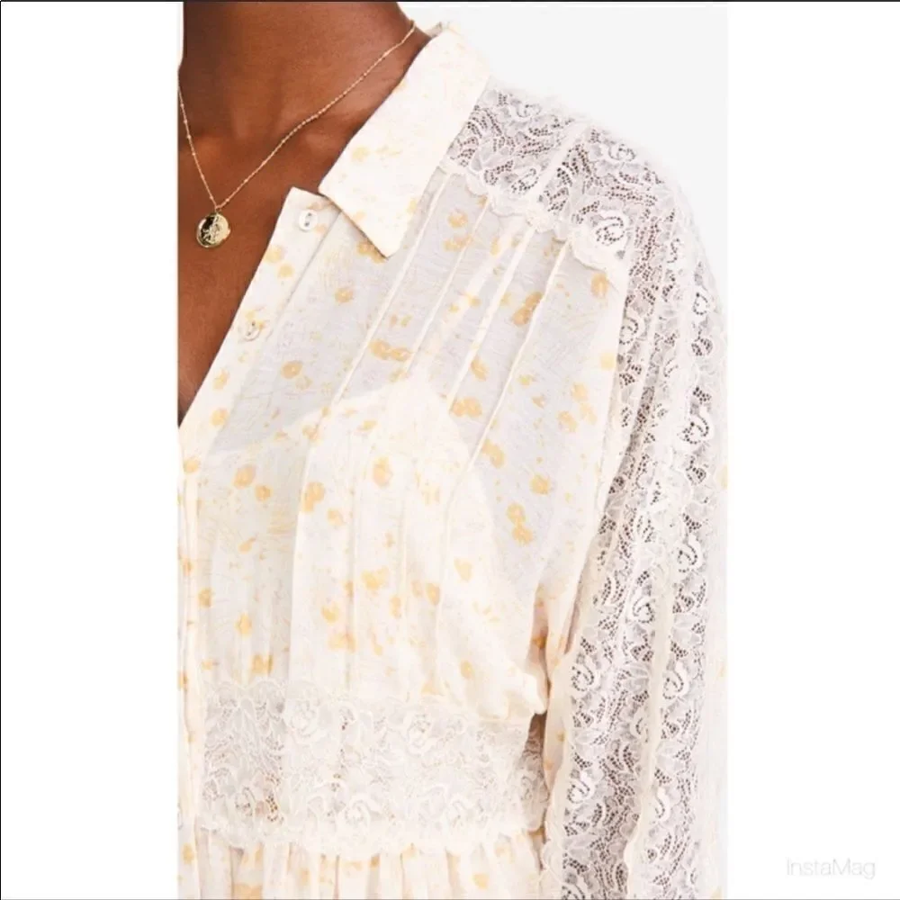Free People Sheer Romance Mini Dress in Tea Combo Size XS